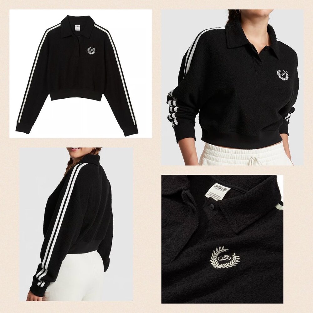 VICTORIA'S SECRET Fleece Cropped Polo Sweatshirt XL - Picture 1 of 15